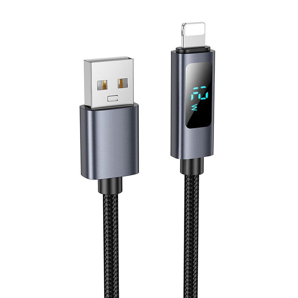 Kabelis USB A į Lightning Hoco 2,4A su ekranu 1 m X112 juodas