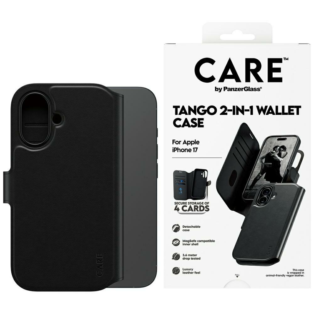 CARE by PanzerGlass Funkcinis Tango 2in1 Piniginės dėklas Magnetinis iPhone 17 - Juodas