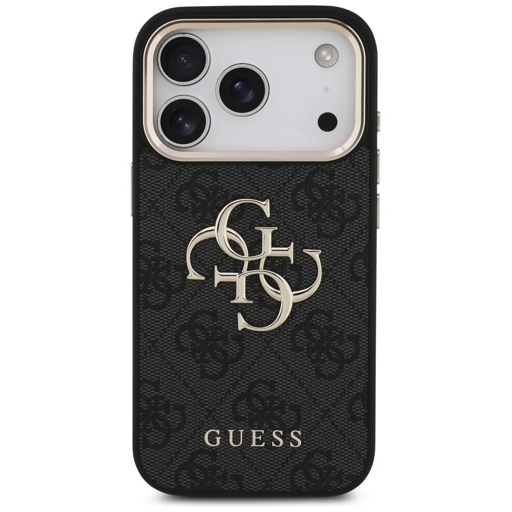 Guess 4G Big 4G Classic Logo dėklas telefonui iPhone 17 Pro - juodas ir auksinis