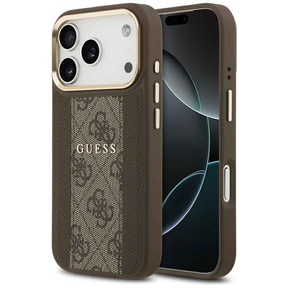 Guess 4G Stripe Magnetinis dėklas telefonui iPhone 17 Pro - ruda