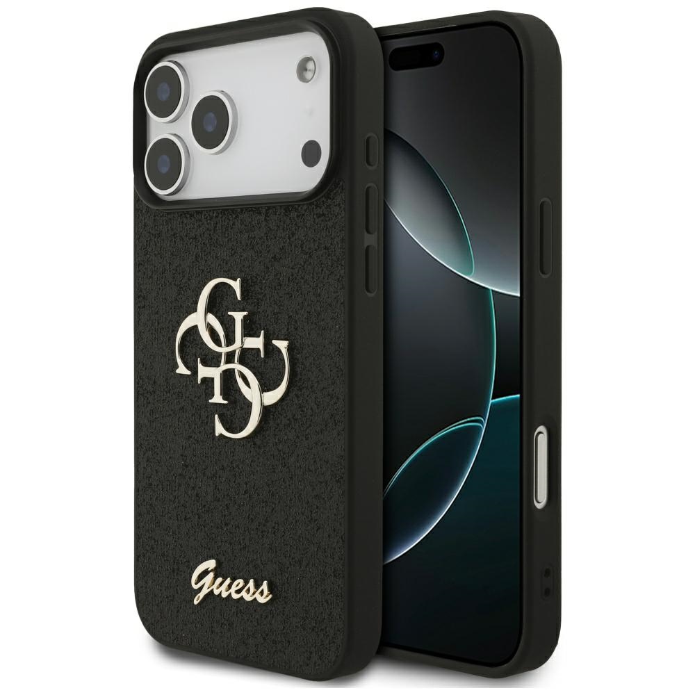 Guess Fiksuotas Blizgus Didelis 4G dėklas telefonui iPhone 17 Pro Max - juodas