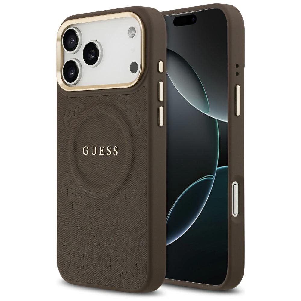 Guess Peony Hot Stamp Magnetinis dėklas telefonui iPhone 17 Pro Max - rudas