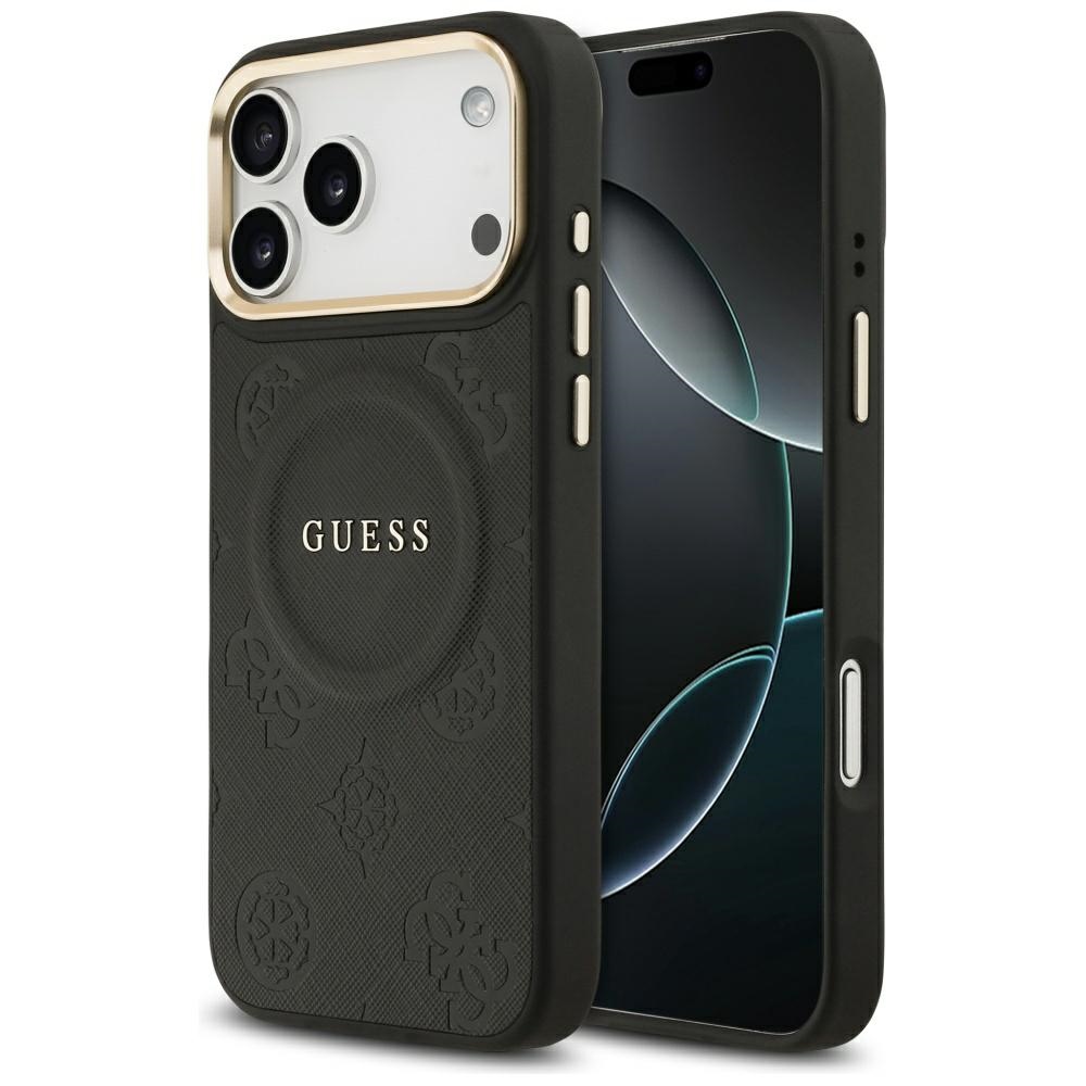 Guess Peony Hot Stamp Magnetinis dėklas telefonui iPhone 17 Pro Max - juodas