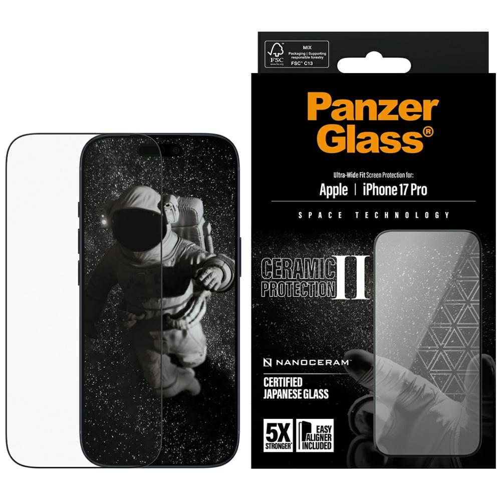 PanzerGlass Keraminis II Itin platus pritaikymas EasyAligner apsauginis stiklas iPhone 17 Pro