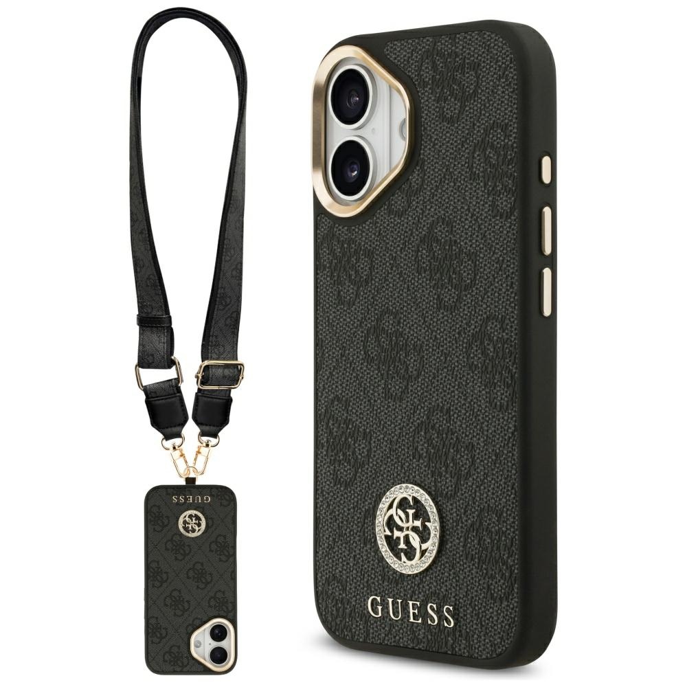 Guess 4G Strass Logo & Big Strap Metal Buttons Magnetinis dėklas iPhone 17 - juodas