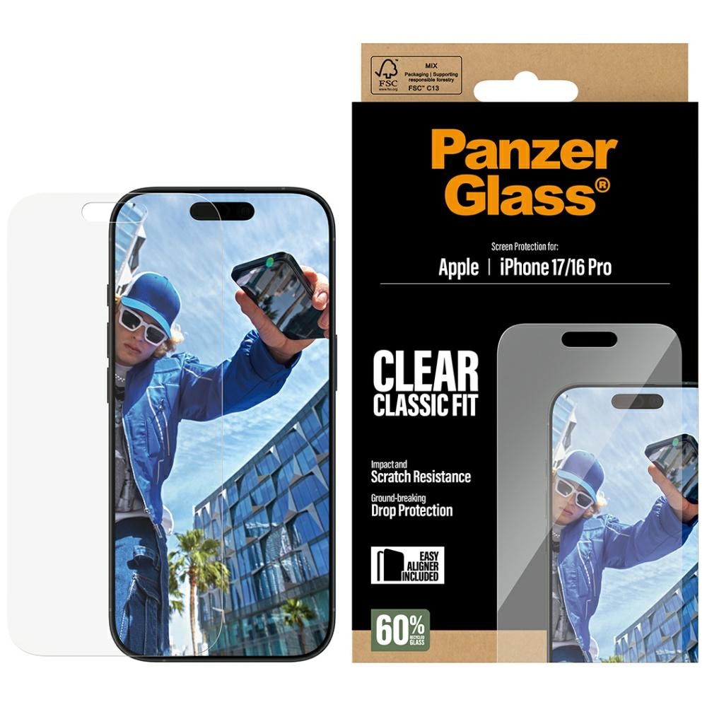 PanzerGlass Classic Fit EasyAligner grūdintas stiklas iPhone 17 / 16 Pro
