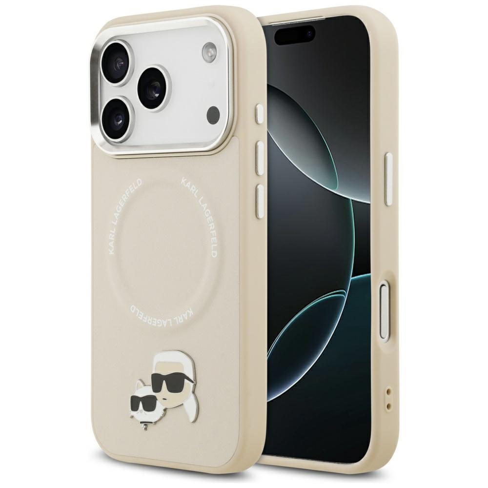 Karl Lagerfeld Karl & Choupette ženkliukų magnetinis dėklas telefonui iPhone 17 Pro Max - smėlinis