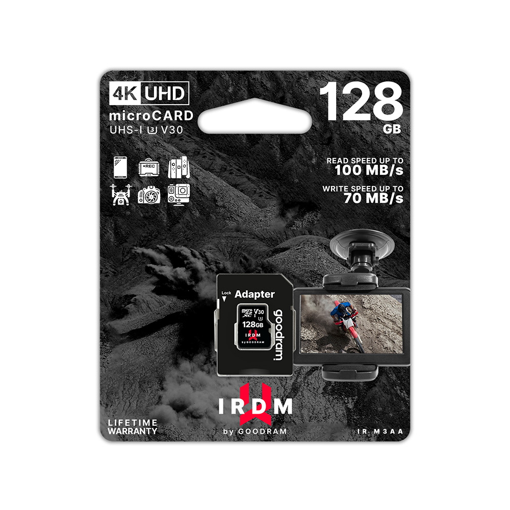 GoodRam atminties kortelė IRDM 128GB microSD UHS-I U3 V30 su adapteriu