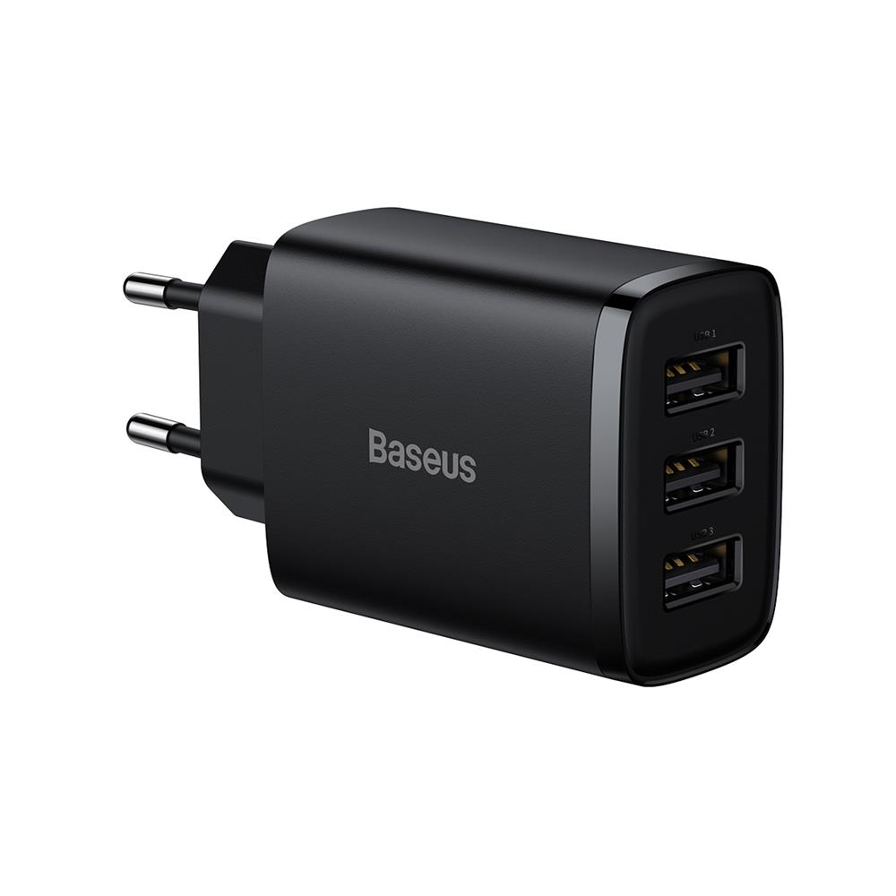 Baseus įkroviklis Compact 3 x USB juodas 17w
