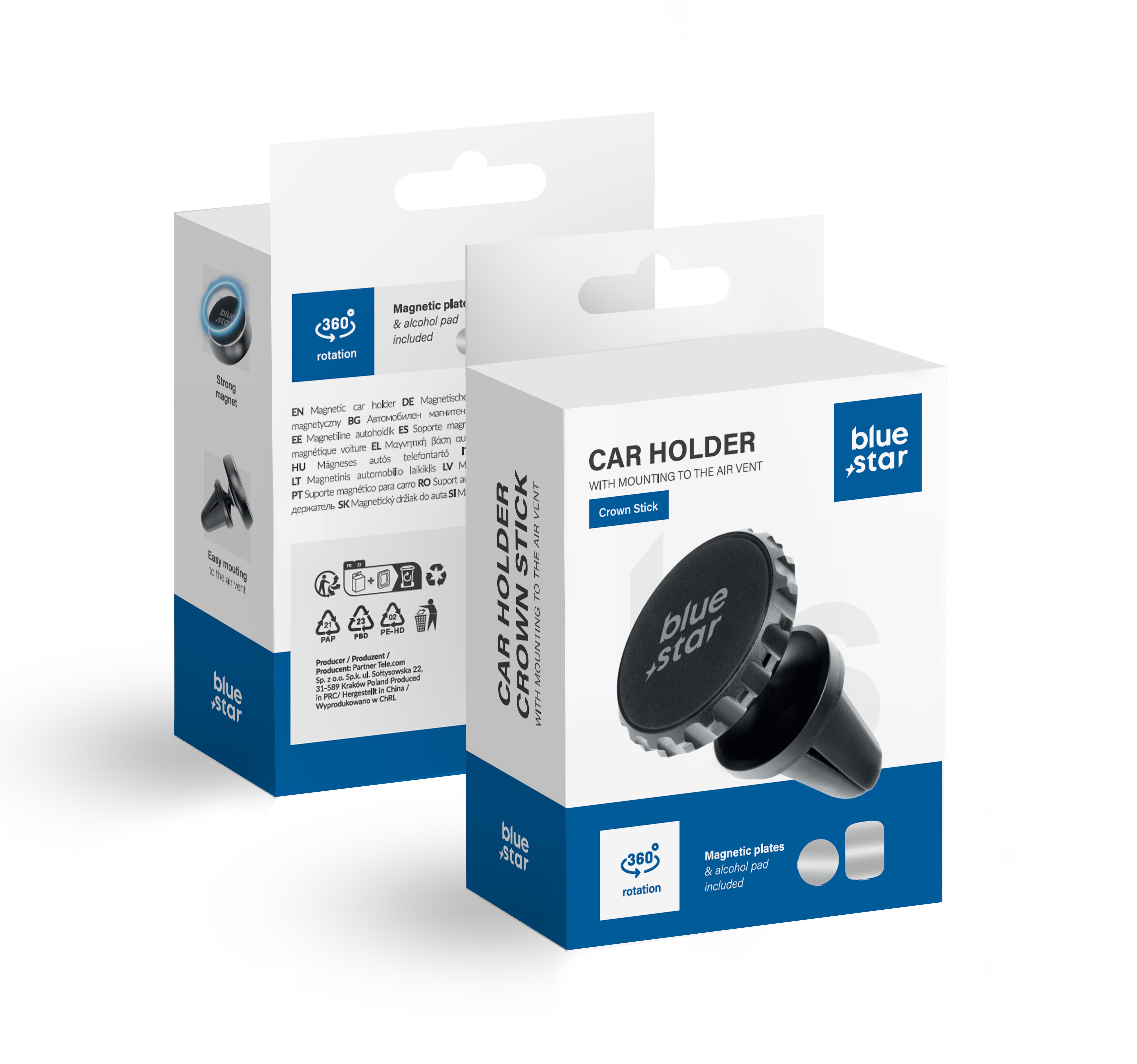 BLUE STAR magnetinis automobilio laikiklis oro ventiliacijai CROWN MAGNETIC juodas