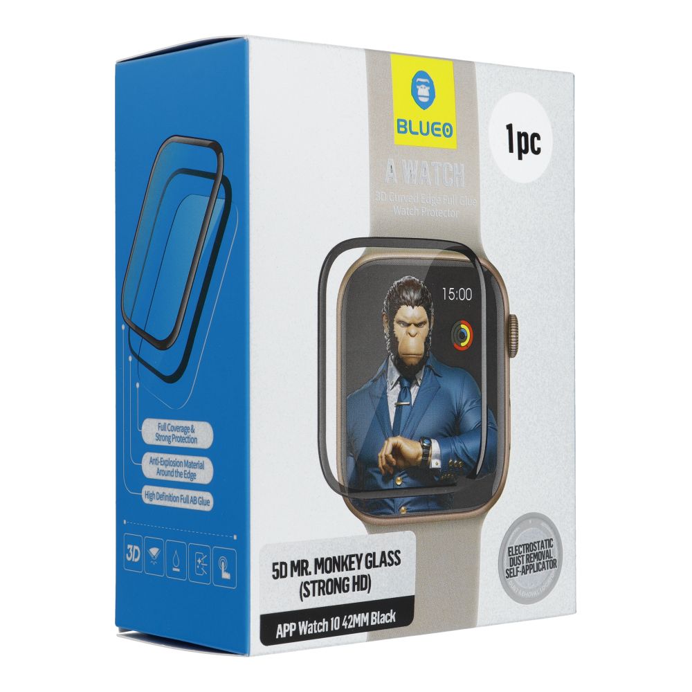 5D Mr. Monkey Apsauginis stiklas - Apple Watch 10/11 42MM juodas (Strong HD)