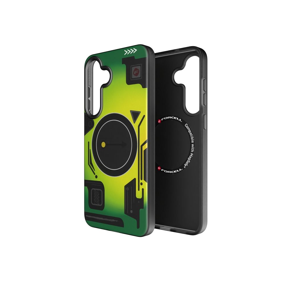 FORCELL F-PROTECT Lygiai su dviejų sluoksnių 4D technologija, militarinio kritimo testo suderinamas su MagSafe SAMSUNG S25 PLUS - cyber žalias