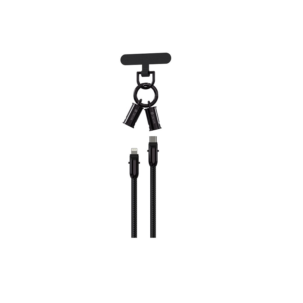 Devia kabelis lanyard 2in1 PD USB-C - Lightning 0,3 m 27W juodas