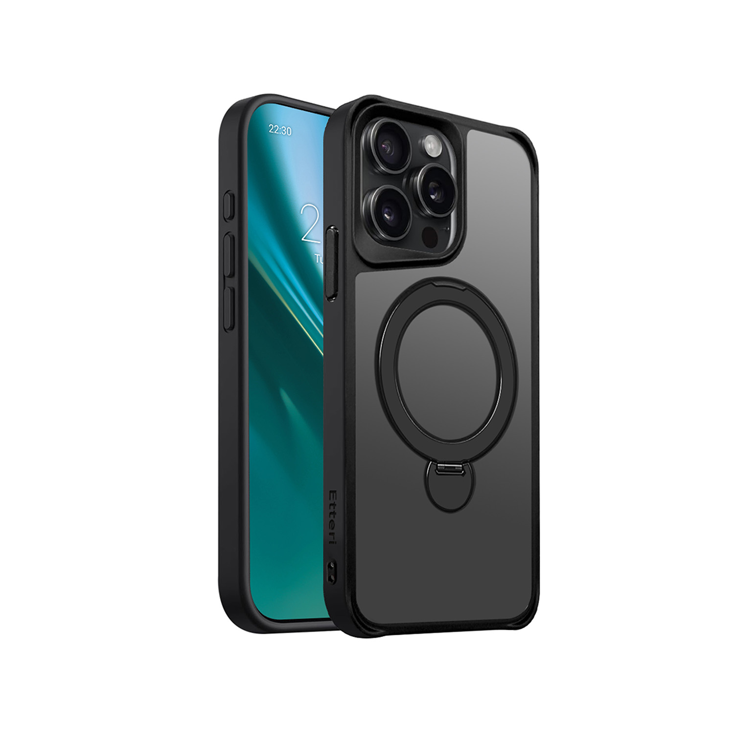 Etteri Matinis Magnetinis žiedas dėklas telefonui iPhone 15 Pro Max 6,7" juodas