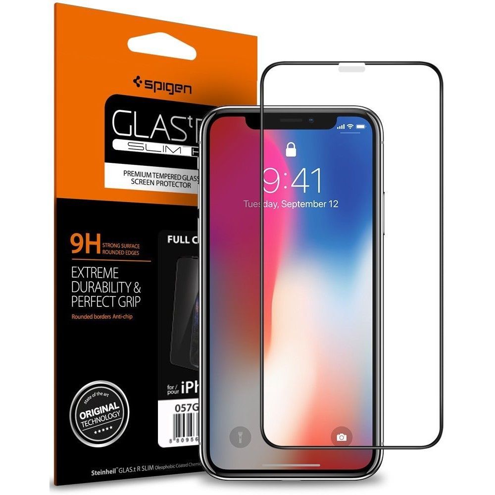 Spigen Glass FC grūdintas stiklas su juodu rėmeliu iPhone X / XS / 11 Pro