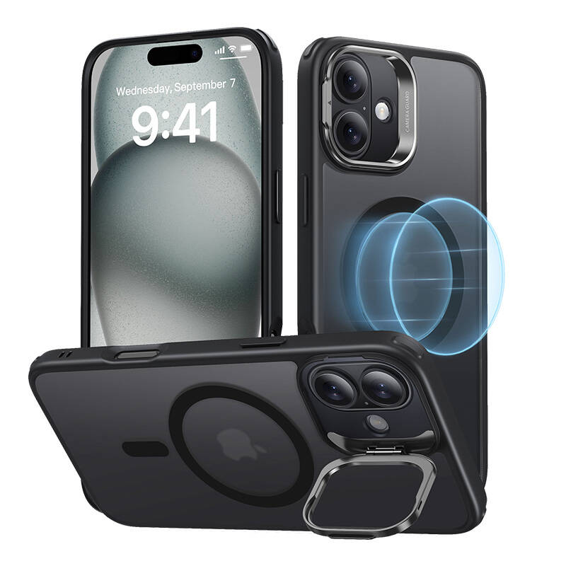 Classic Hybrid (HaloLock) ESR dėklas su stovu telefonui iPhone 16 (juodas)