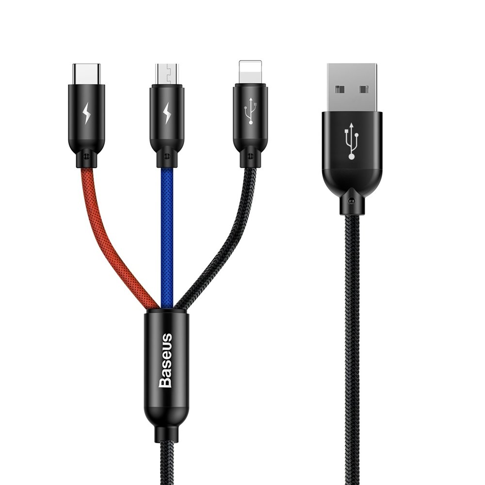 BASEUS Colorfone CAMLT-BSY01 USB kabelis 1,2 m USB A 3 x USB C Juoda, Raudona, Mėlyna
