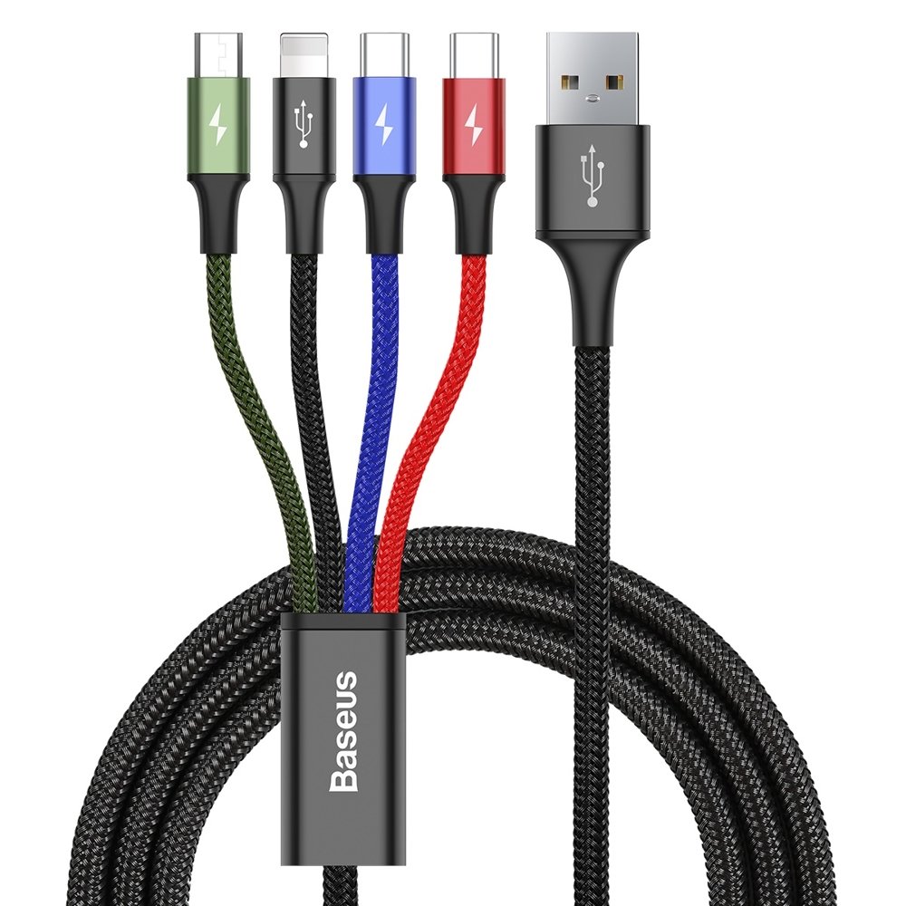 Baseus kabelis USB 4in1 Lightning / 2x USB Type C / micro USB nailoniniu pynimu 3.5A 1.2m juodas