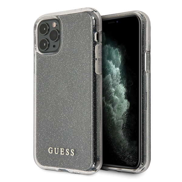 Guess GUHCN65PCGLSI iPhone 11 Pro Max sidabriškas kietasis dėklas Glitter