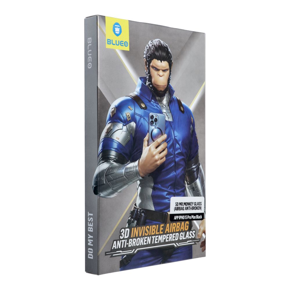 LCD apsauginis stikliukas 5D Mr. Monkey Glass (Airbag Anti-Broken) Apple iPhone 15 Pro Max juodas