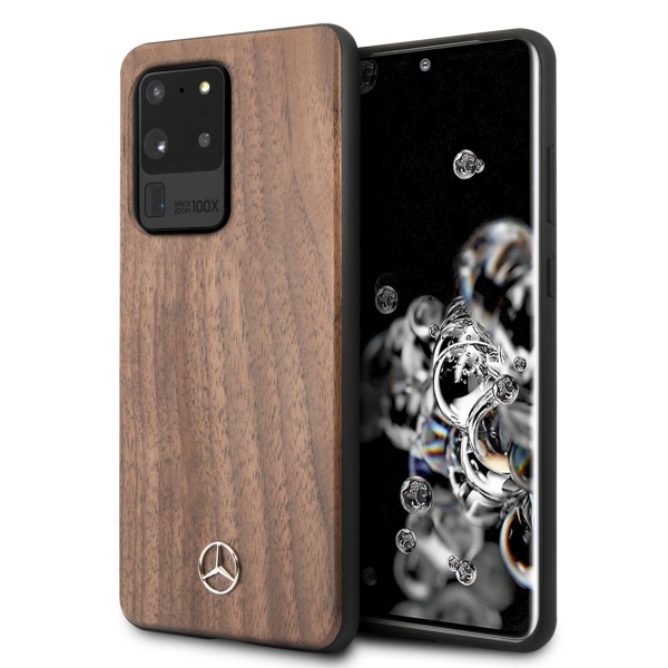 Mercedes Wood Line Walnut dėklas telefonui Samsung Galaxy S20 Ultra – rudos spalvos