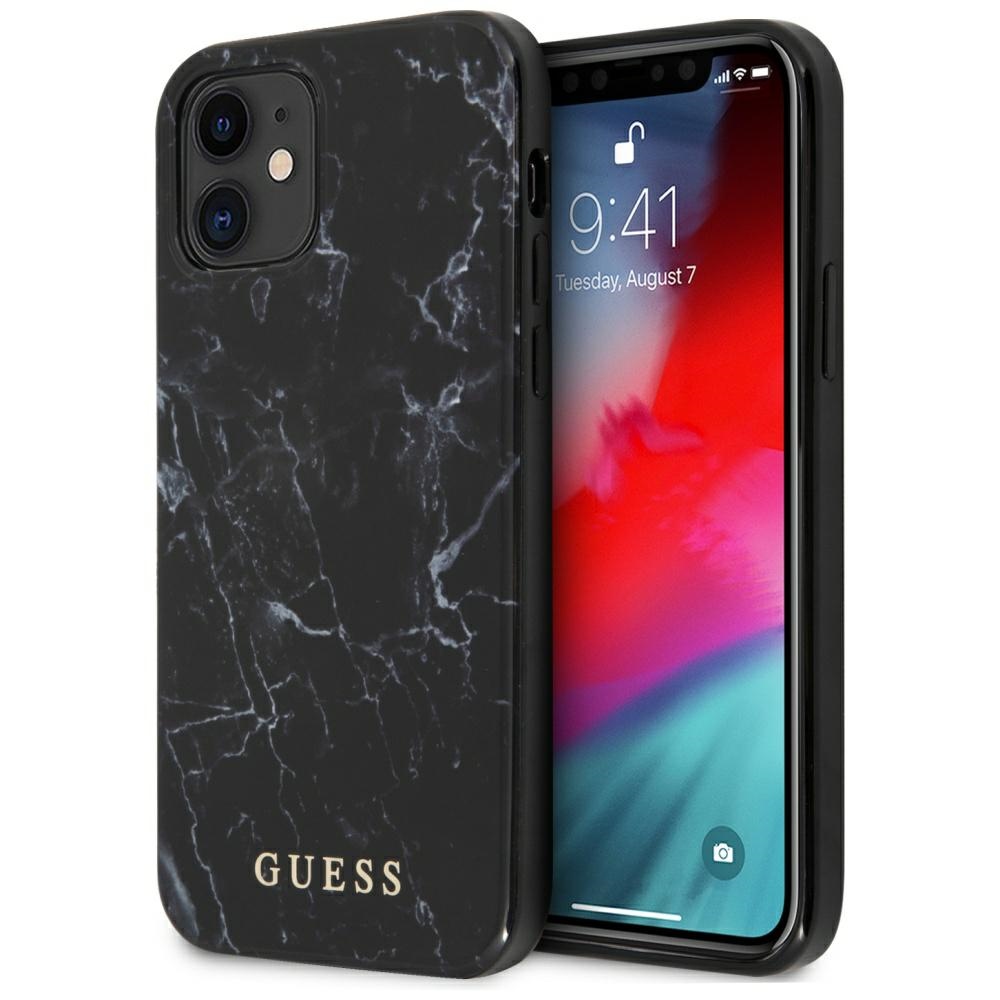 Guess Marble dėklas telefonui iPhone 12 mini - juodas