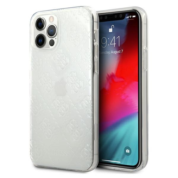 Guess GUHCP12M3D4GTR iPhone 12/12 Pro 6.1" skaidrus kietas dėklas 4G 3D rašto kolekcija