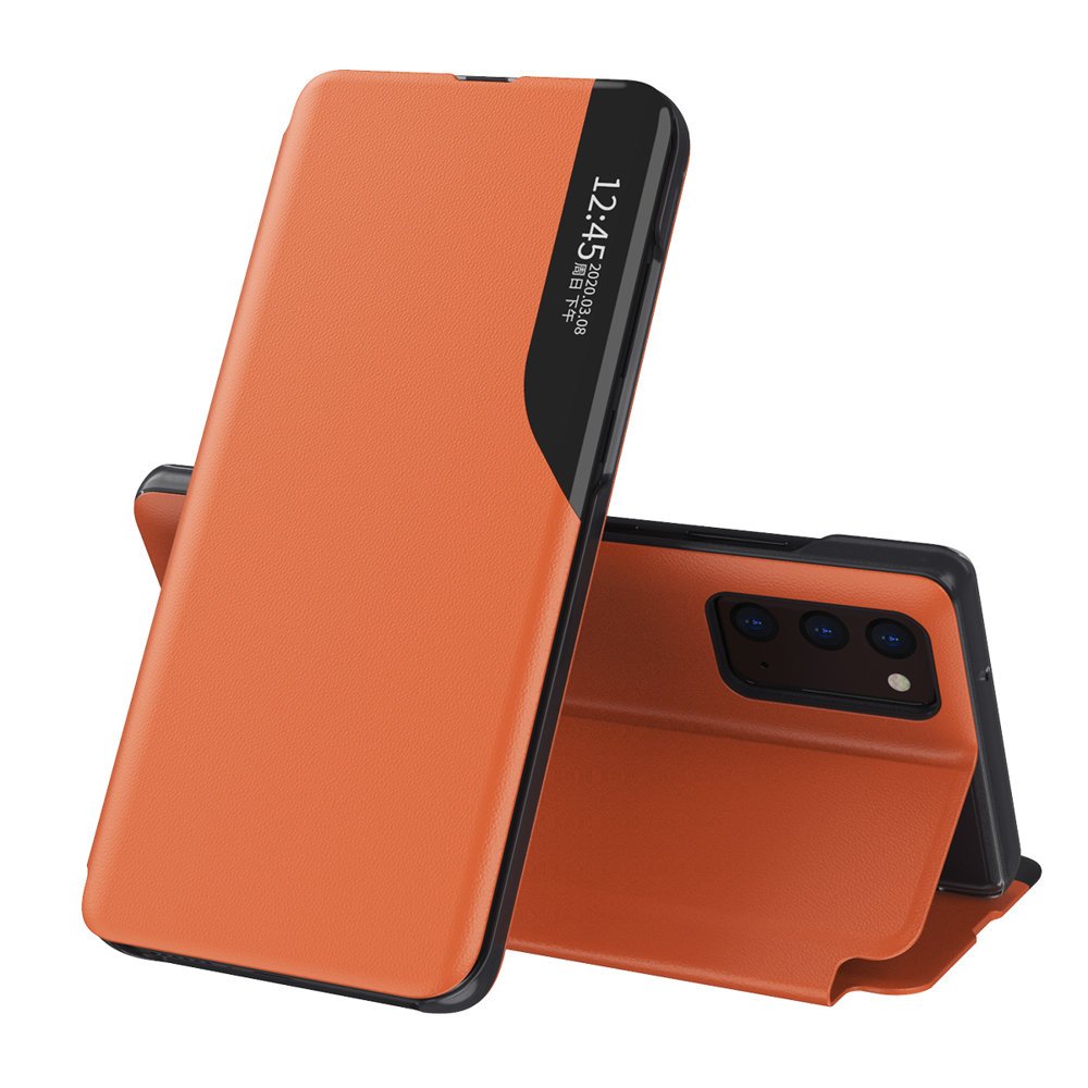 Dėklas telefonui Samsung Galaxy A72 4G oranžinis su stovu, Eco Leather View Case