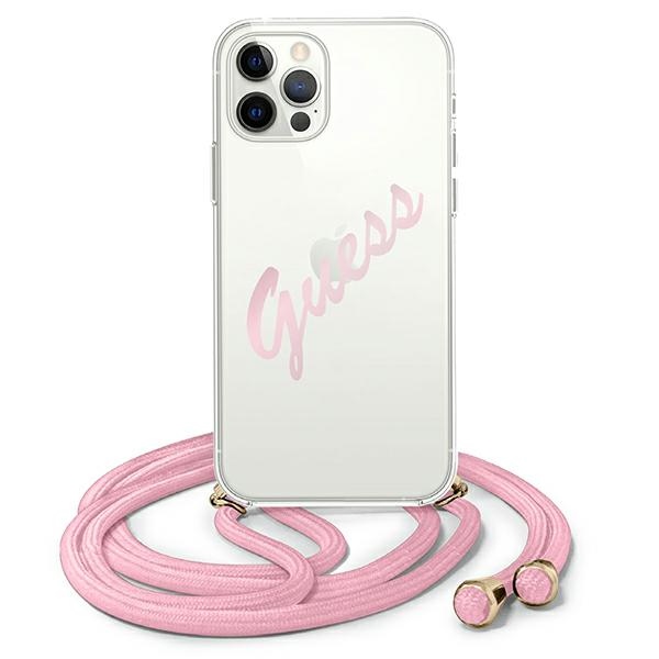 Guess Script Vintage iPhone 12 Pro Max 6.7" dėklas - rožinė