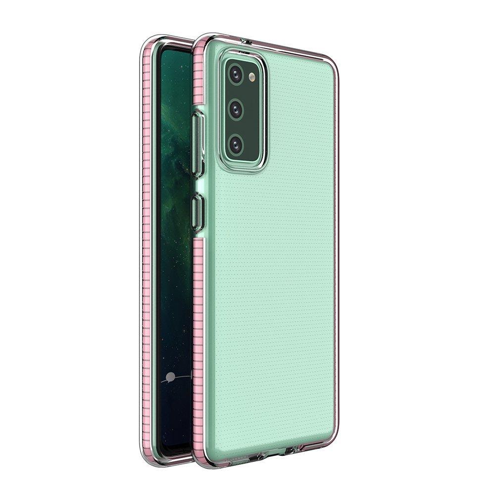 Spring Case (m) su skaidriu TPU gel apsauginiu dėklu su spalvotu rėmeliu Samsung Galaxy A72 4G - šviesiai rožinis
