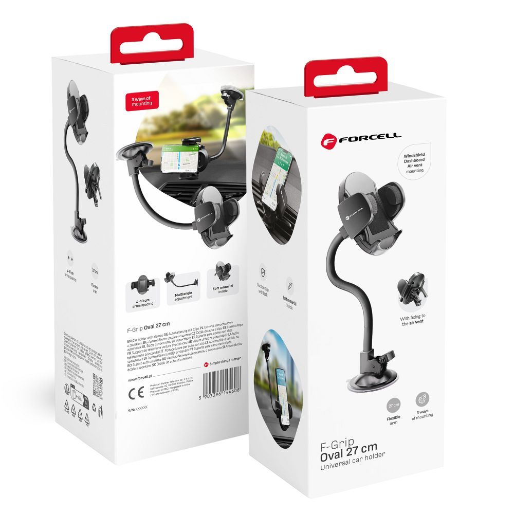 FORCELL F-GRIP Oval 27 cm automobilio laikiklis priekinio stiklo / prietaisų skydelio / oro angai juodas