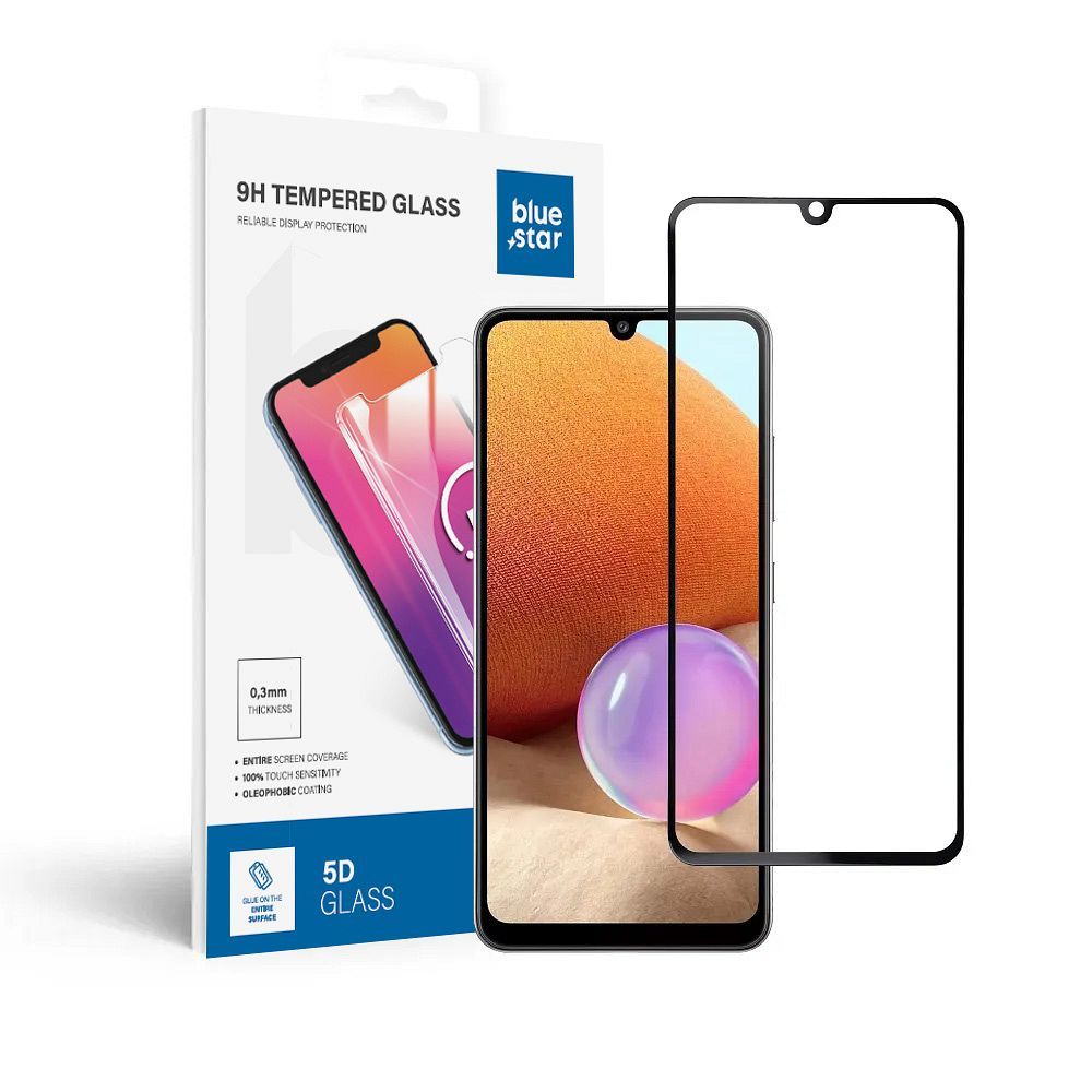 Apsauginis stiklas Blue Star - SAMSUNG A32 LTE pilnas paviršius (pilnas klijavimas su rėmeliu/mažas dydis) - juodas Apsauginis stiklas Blue Star