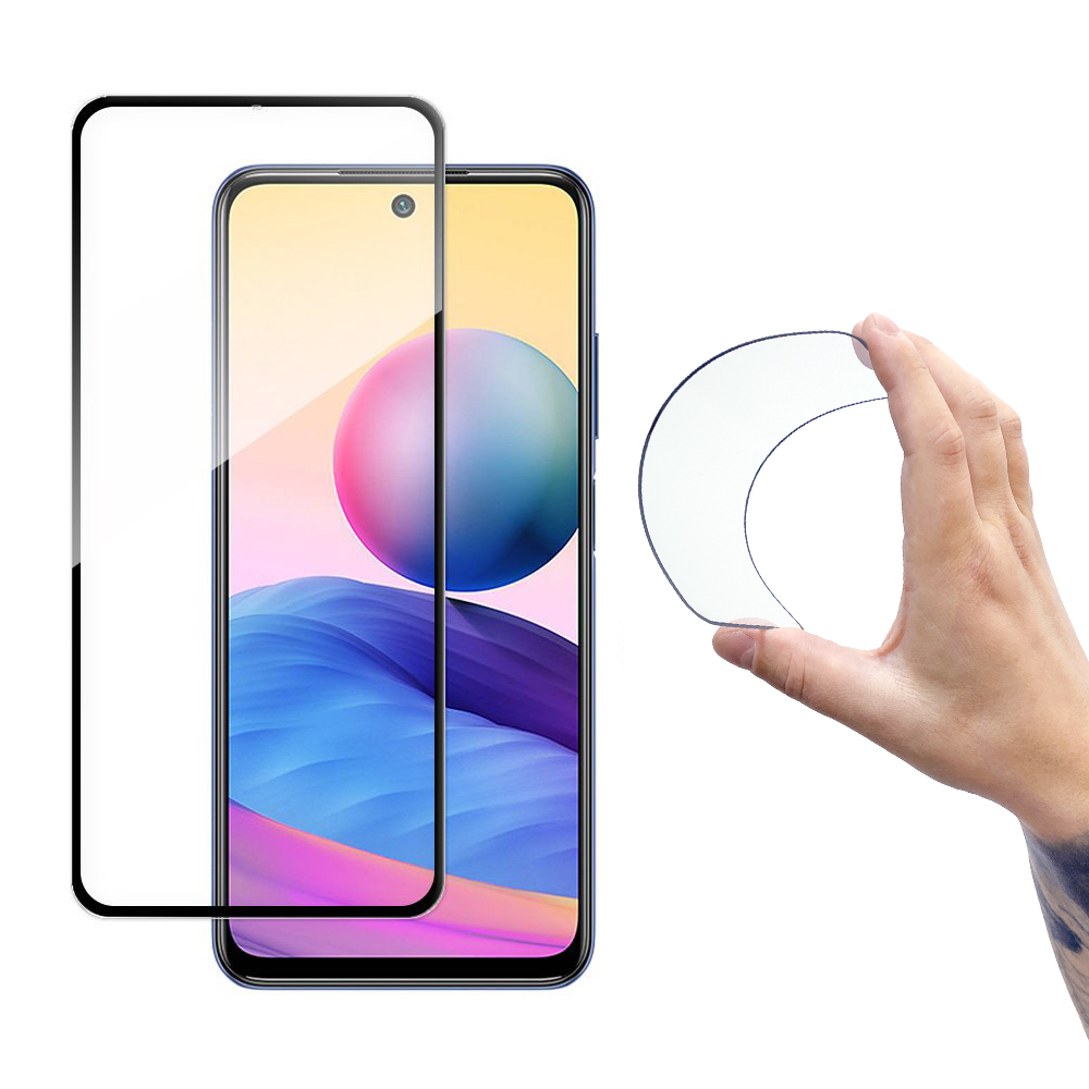 Wozinsky Pilnas padengimas Flexi Nano stiklas hibridinis apsauginis stiklas su rėmeliu Xiaomi Redmi Note 10 5G juodas