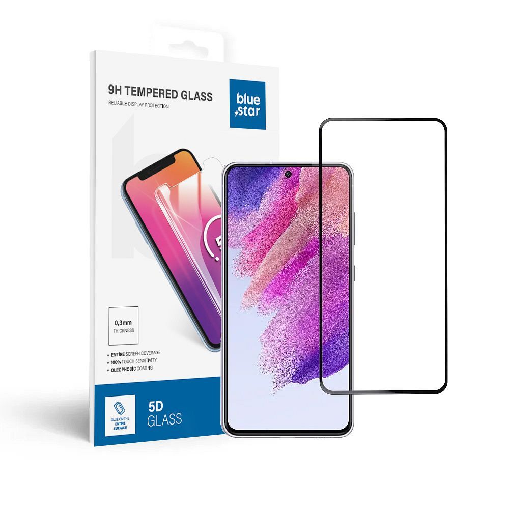 Apsauginis stiklas Blue Star - SAMSUNG Galaxy S21 FE pilnas paviršius (pilnas klijavimas/draugiškas dėklui) - juodas Apsauginis stiklas Blue Star