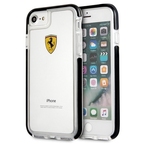 Ferrari kietasis dėklas FEGLHCP7BK iPhone 7/8 SE 2020 / SE 2022 atsparus smūgiams skaidrus juodas