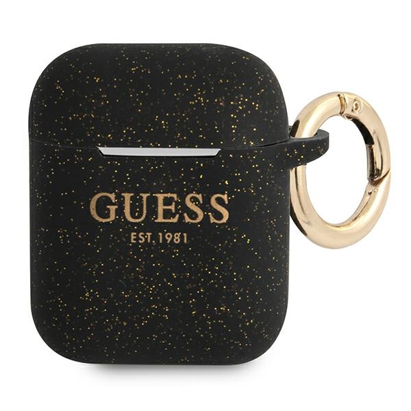 Guess GUA2SGGEK AirPods dėklas juodas/juodas Silikonas Blizgučiai