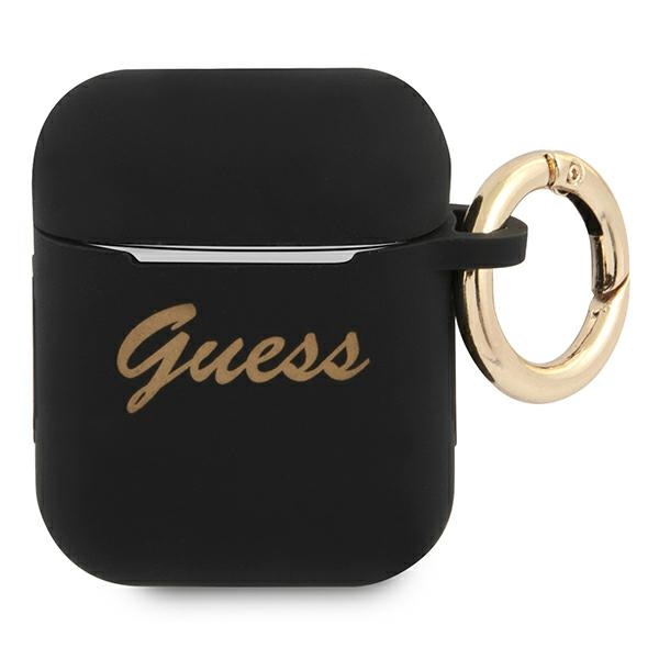 Guess GUA2SSSK AirPods dėklas juodas/juodas Silikonas Vintage Script