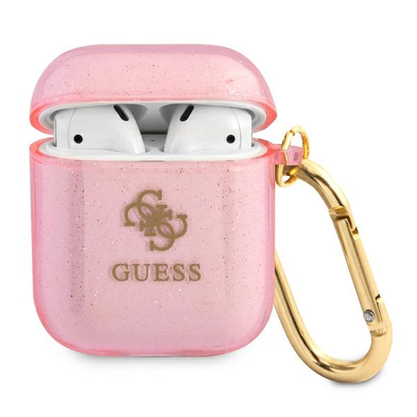 Guess GUA2UCG4GP AirPods dėklas rožinė/rožinė Blizgučių kolekcija