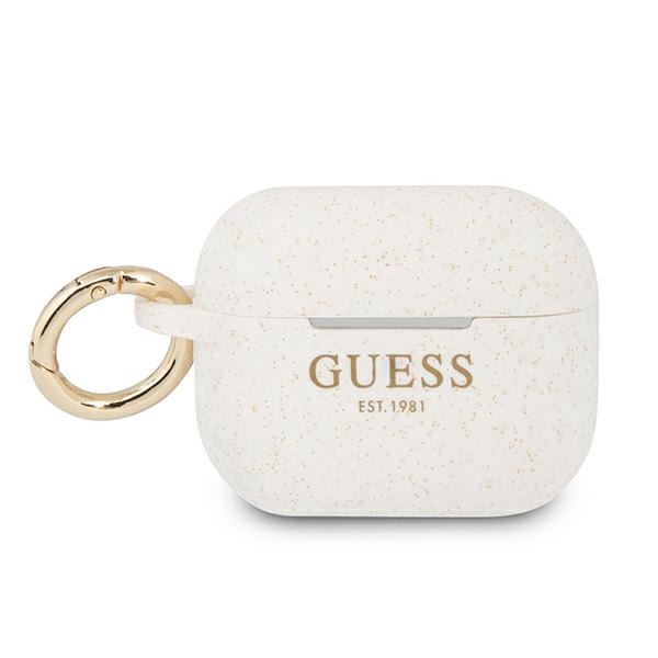 Guess GUAPSGGEH AirPods Pro dėklas balta/balta Silikonas Blizgučiai