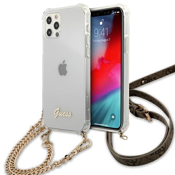 Guess GUHCP12MKC4GSGO iPhone 12/12 Pro 6.1" Skaidrus kietas dėklas 4G Auksinė grandinė