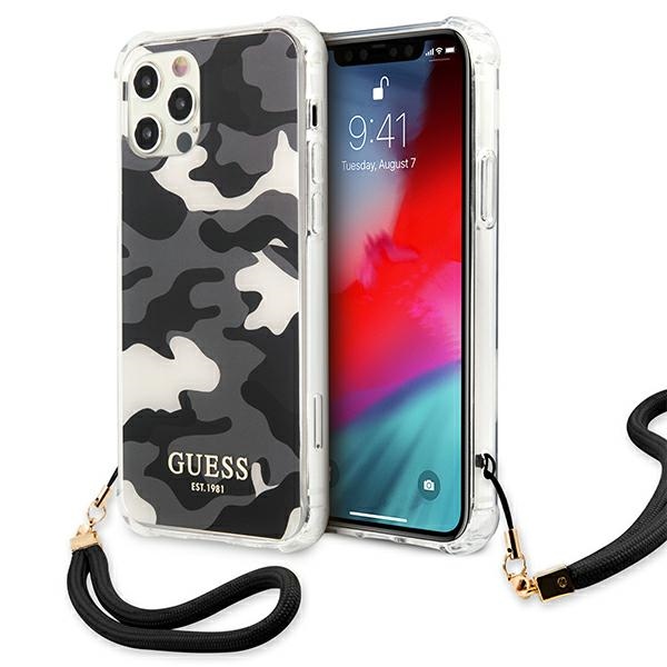 Guess GUHCP12MKSARBK iPhone 12/12 Pro 6.1" juodas/juodas kietas dėklas Camo kolekcija