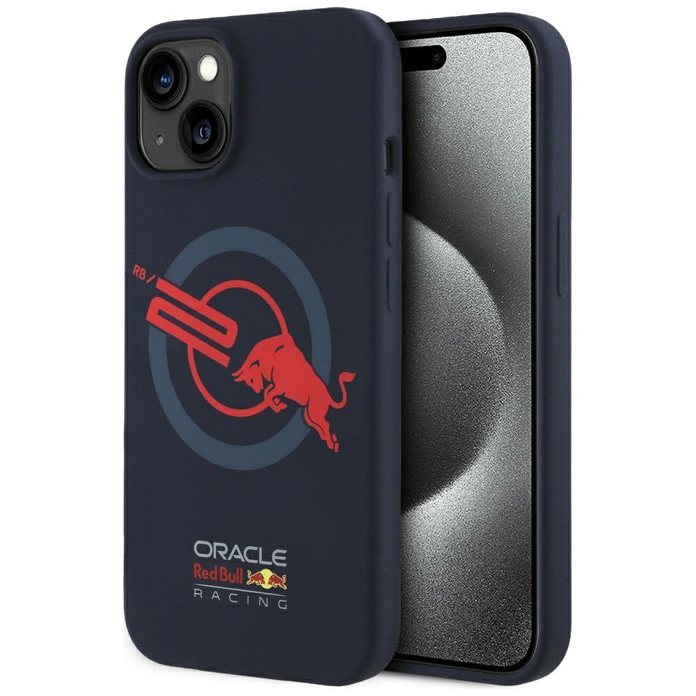 RED BULL dėklas telefonui IPHONE 15 Pro Max suderinamas su MagSafe RBHMP15X24SIOLVR (Silikoninis ORBR20 logotipas raudonas apvadas) tamsiai mėlyna