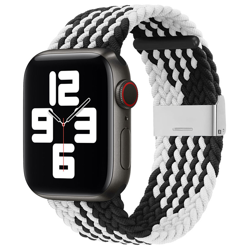 Laikrodžio juosta Apple Watch 38/40/41 mm – pyninė audinio juosta, juoda ir balta