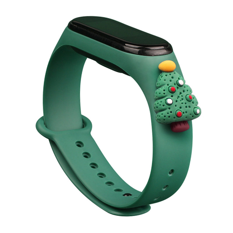 Dirželis Xmas Xiaomi Mi Band 3 / 4 Kalėdinis silikoninis dirželis apyrankė su Kalėdų eglute - tamsiai žalia