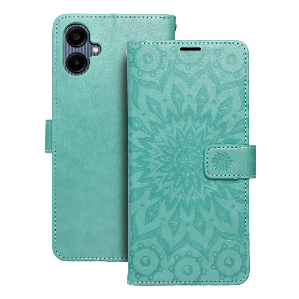 MEZZO knygos tipo dėklas telefonui SAMSUNG A06 su mandalos raštu, žalios spalvos