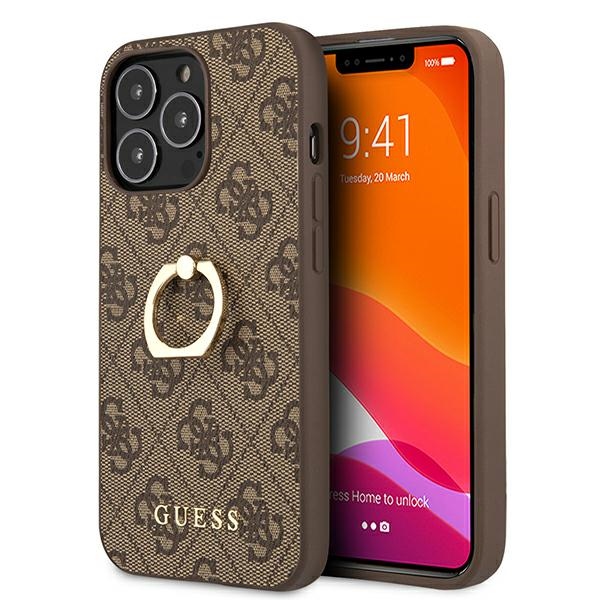 Guess GUHCP13L4GMRBR iPhone 13 Pro / 13 6.1" rudas/rudas kietas dėklas 4G su žiedo stovu