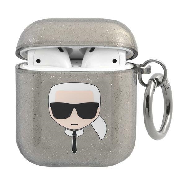 Karl Lagerfeld Glitter Karl's Head dėklas AirPods 1/2 - juodas
