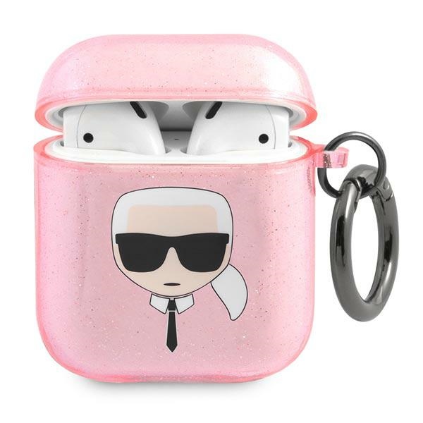 Karl Lagerfeld KLA2UKHGP AirPods dėklas rožinis/rožinis Glitter Karl's Head