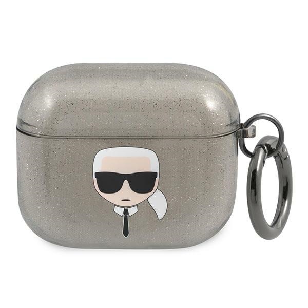 Karl Lagerfeld blizgus Karl's Head dėklas AirPods 3 ausinėms - juodas