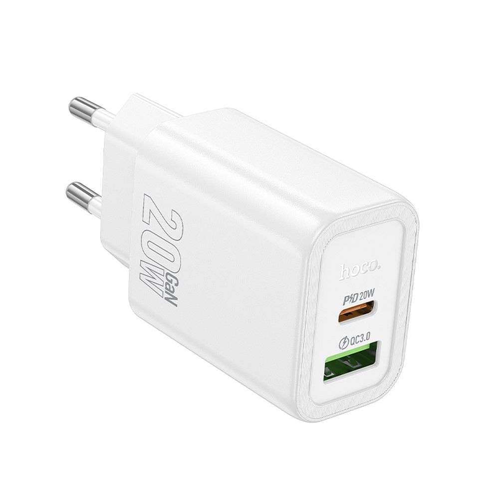 Įkroviklis telefonui Hoco USB A + USB C QC3.0 PD 3A 20W N61 baltas